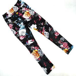 ZYIA Active Leggings Womens 6-8 Black Pink Floral Hummingbird Cropped High Rise
